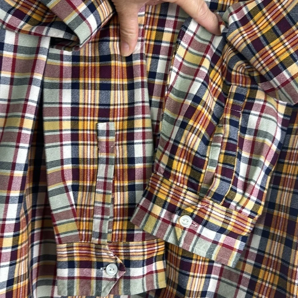 J. Crew Half Zip Pullon Shirt Jacket Large Yarn Dyed Cotton Canvas Plaid Pockets